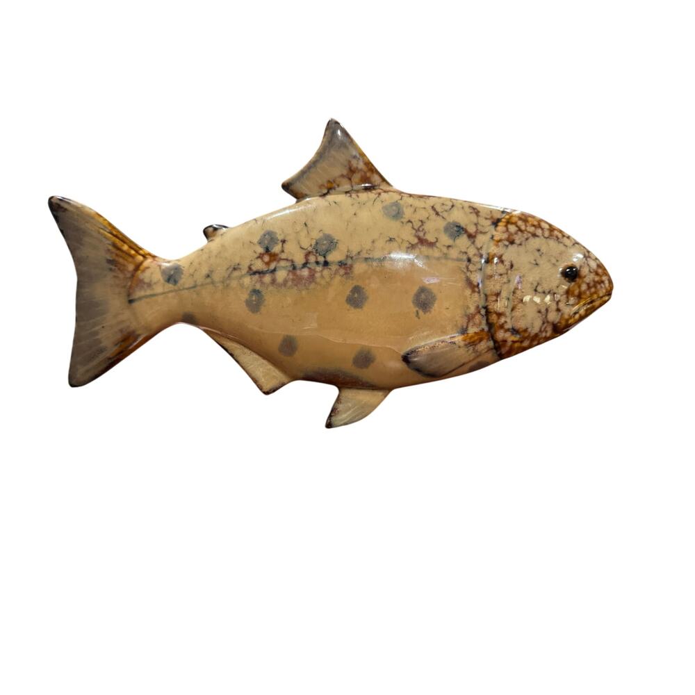 Hand Thrown Pottery Speckled Brown Blue  Fish